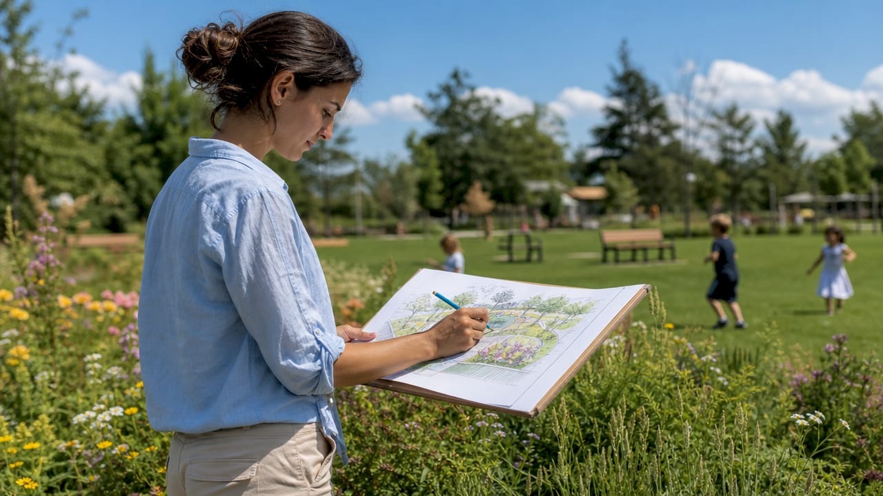 Architect sketching outdoor amenity design