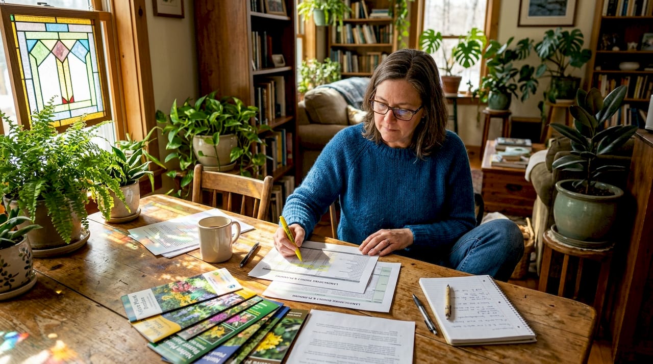 Homeowner reviewing landscape cost budget