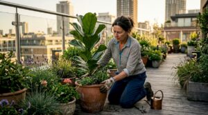 Woman gardening to create focal point in yard