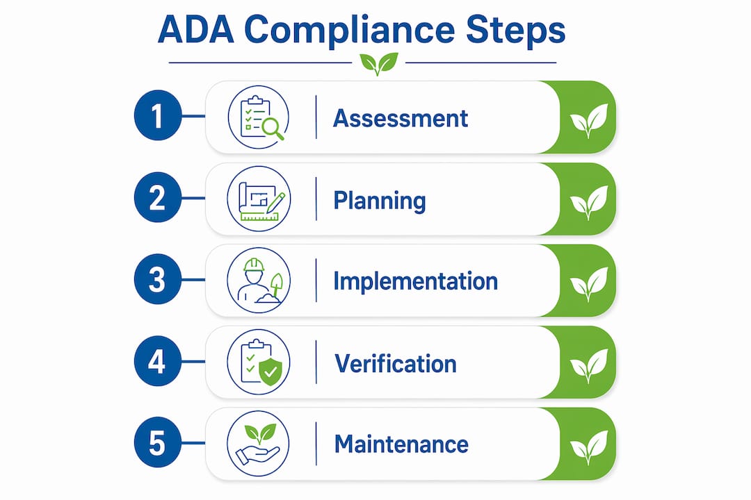 Infographic showing ADA compliance steps in landscaping