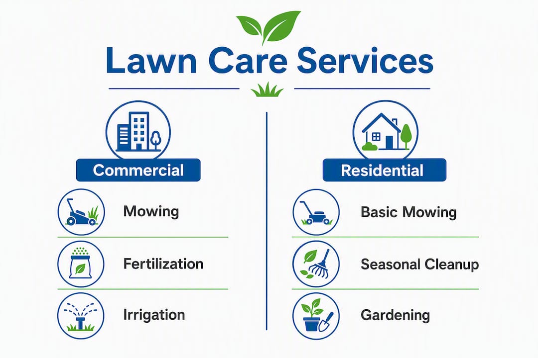 Infographic comparing commercial vs residential lawn care services