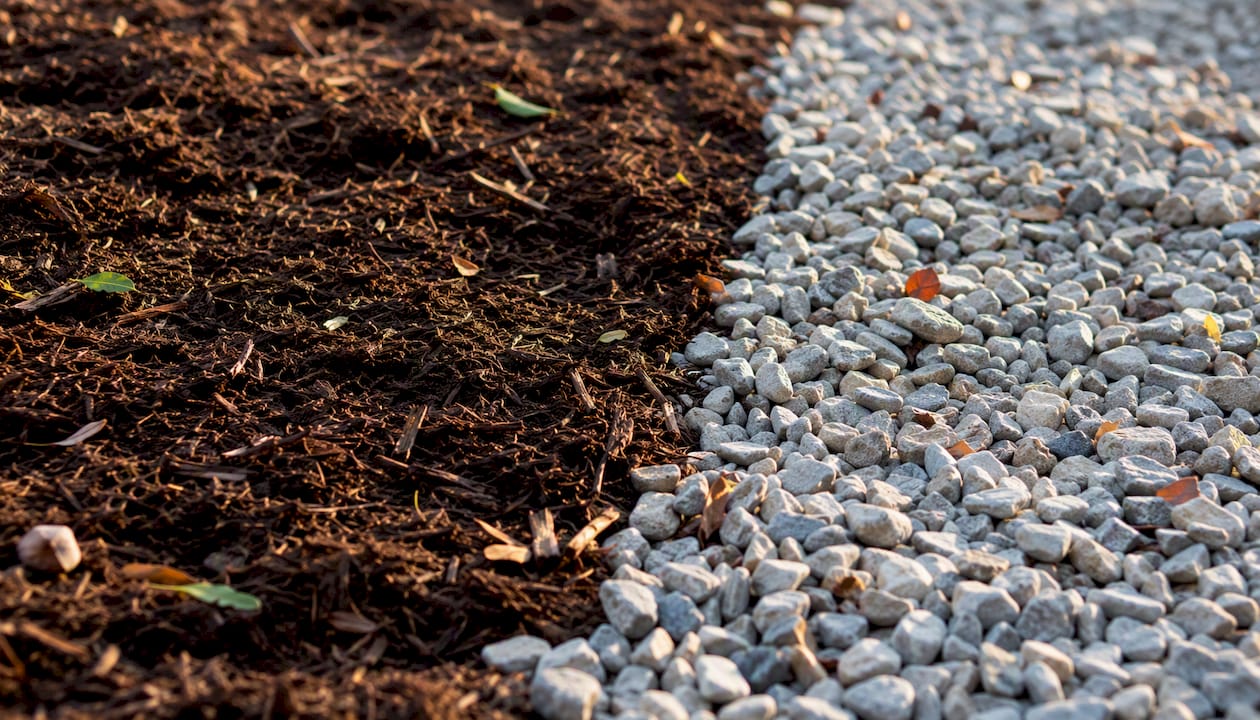 Close-up of organic and inorganic mulch materials