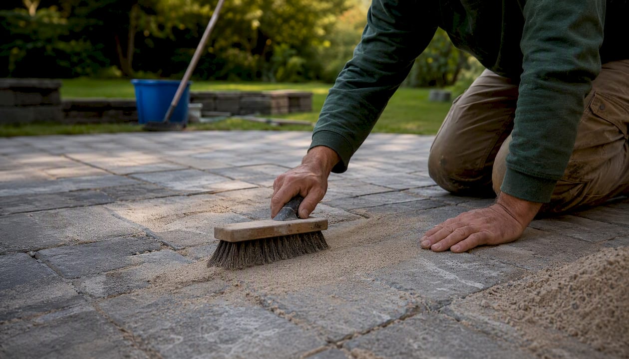 Sweeping polymeric sand into paver joints