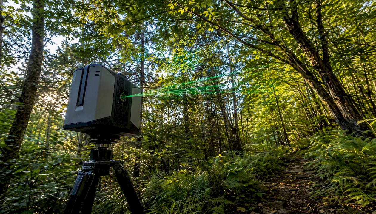 LiDAR scanning tree canopy outdoors