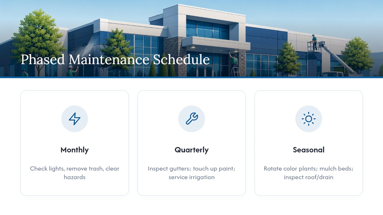 Maintenance schedule diagram with tasks and phases