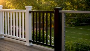 Varied deck railing types on a residential deck