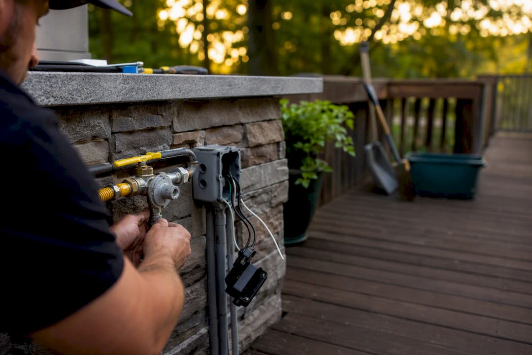 Manual installation of gas and electrical lines on deck