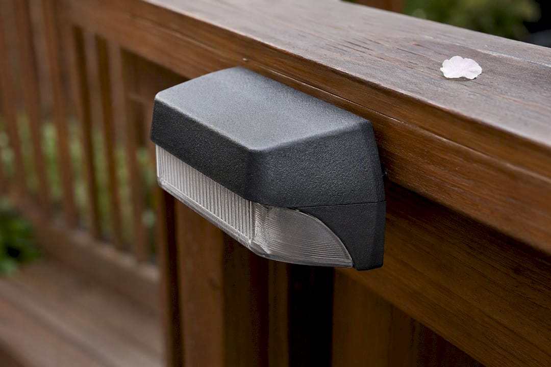Corrosion-resistant outdoor deck light fixture close-up