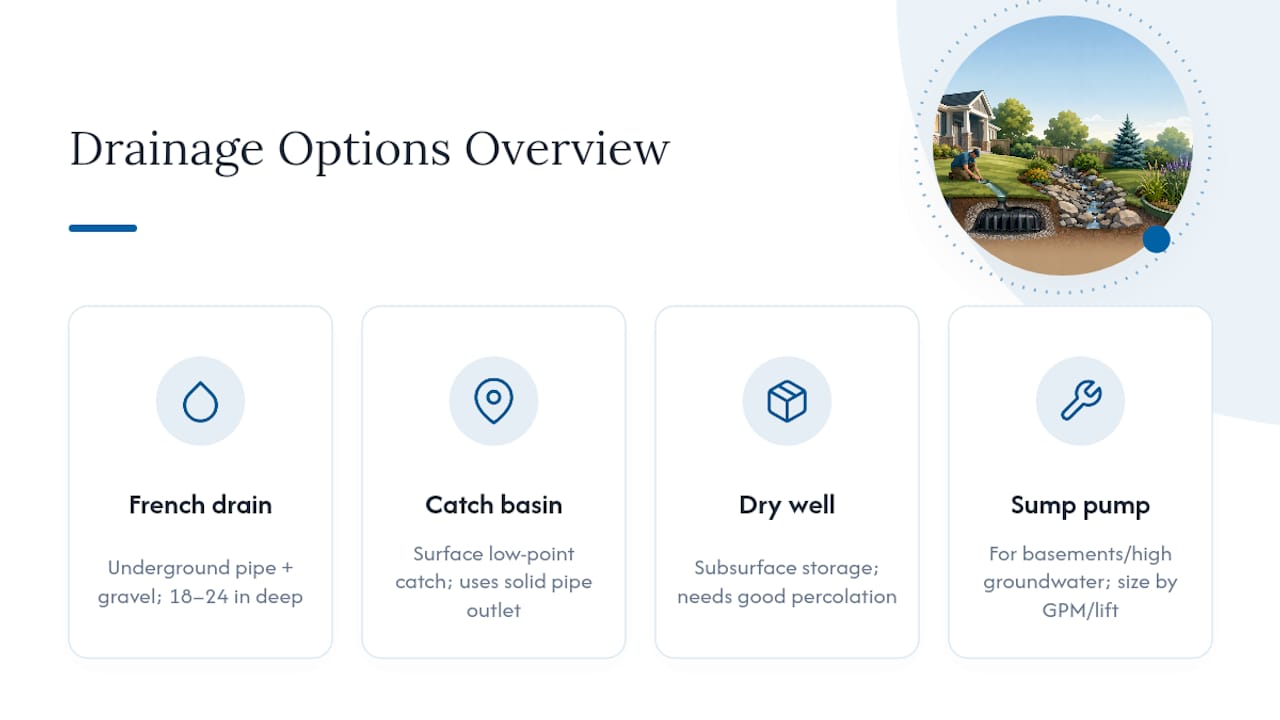 Four residential drainage systems compared