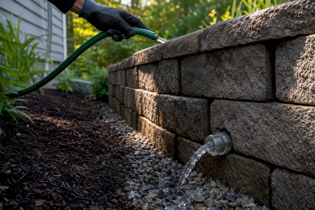 Testing retaining wall drainage outlet