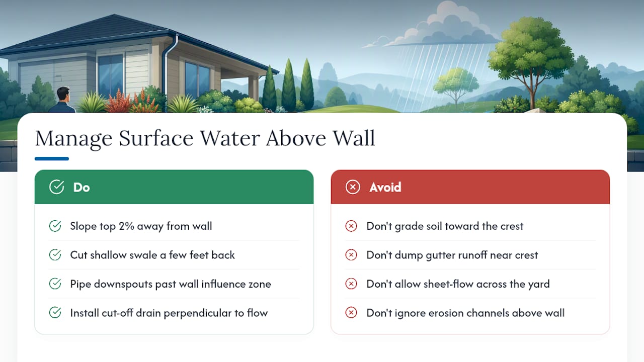 Managing Surface Water Above the Wall — overview diagram