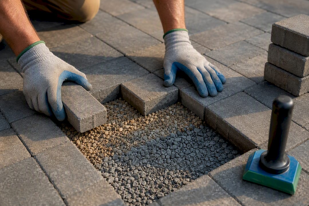 Localized repair exposing permeable driveway base