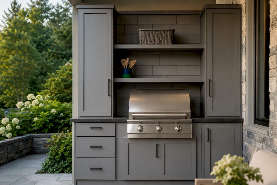 Compact outdoor kitchen with vertical storage