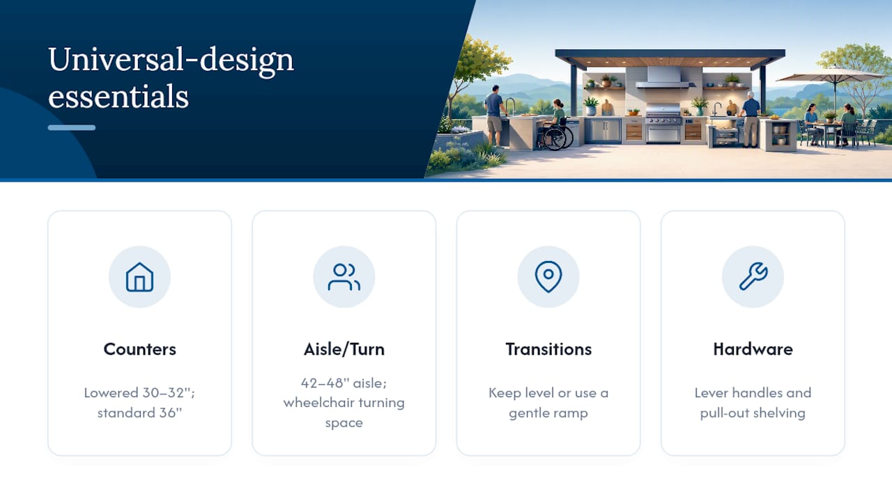 Outdoor kitchen accessibility dimensions and features