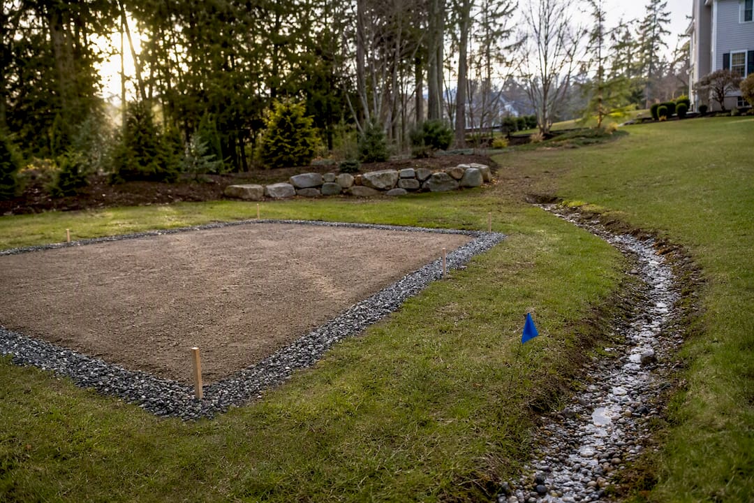 Marked gazebo foundation site in New Hampshire