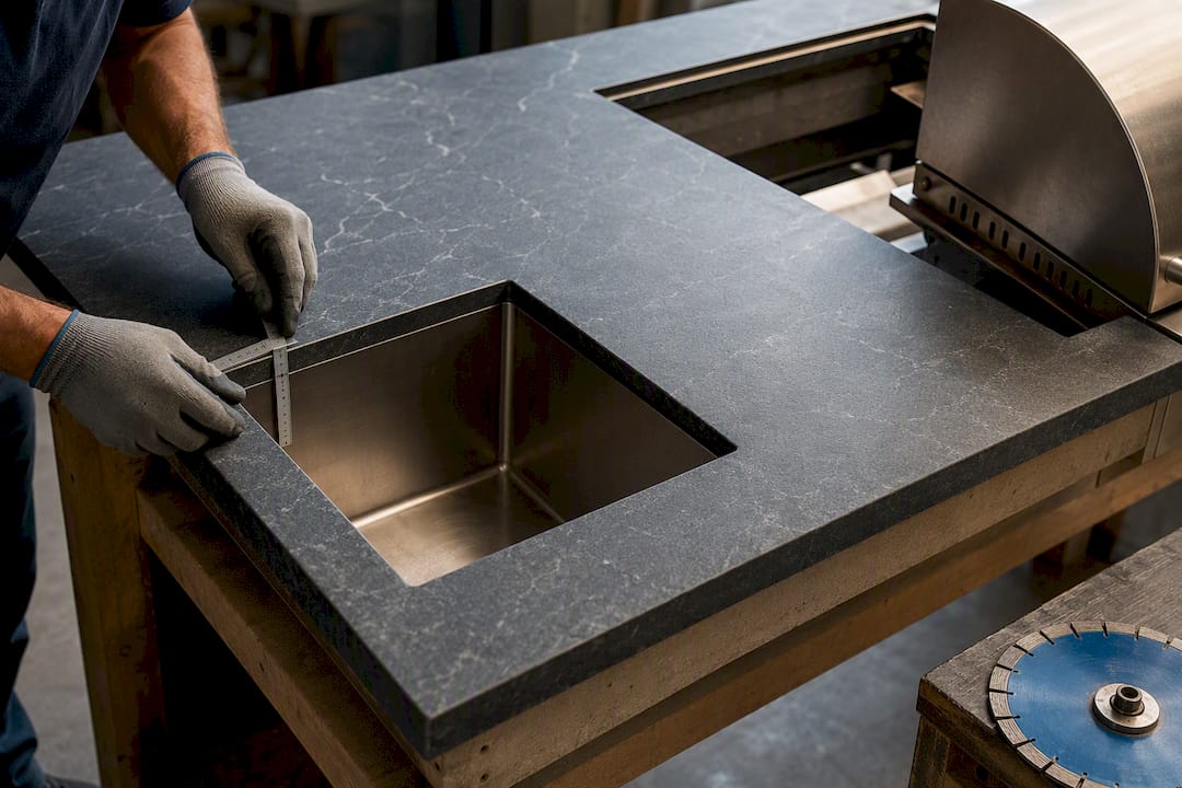 Precisely measured sink and grill countertop cutouts
