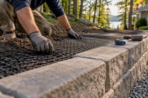 Geogrid reinforcement behind retaining wall