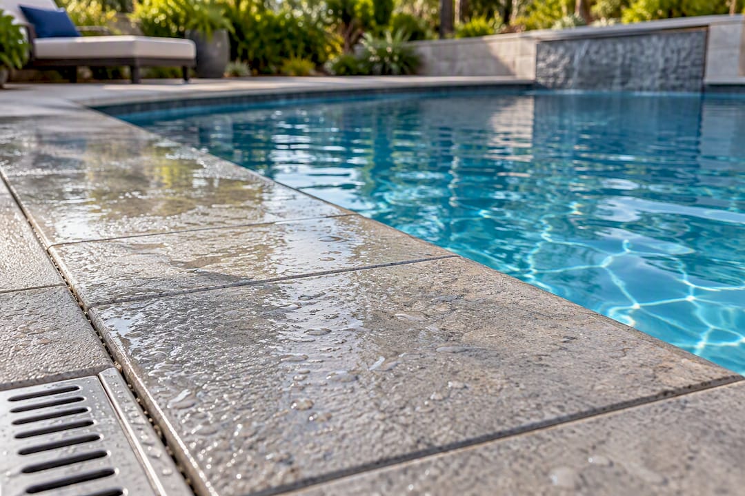 Water beading on textured porcelain pavers