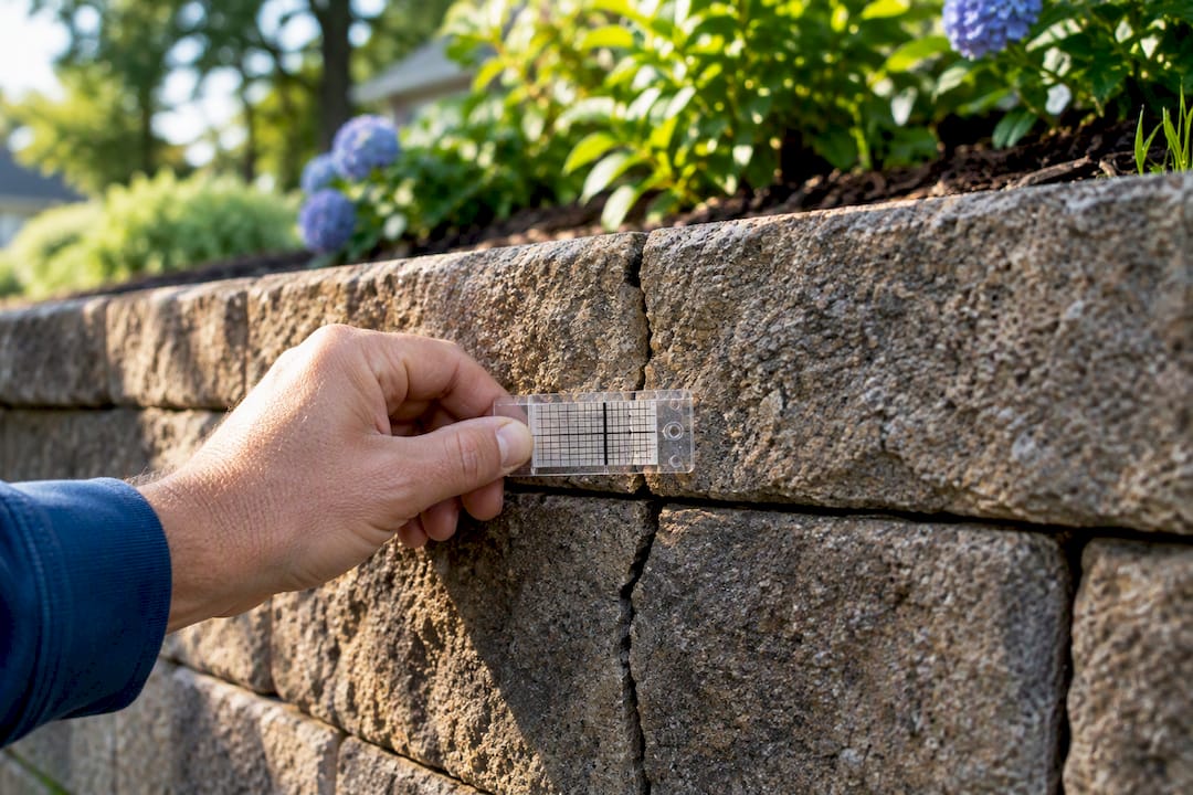 Checking a crack in a retaining wall