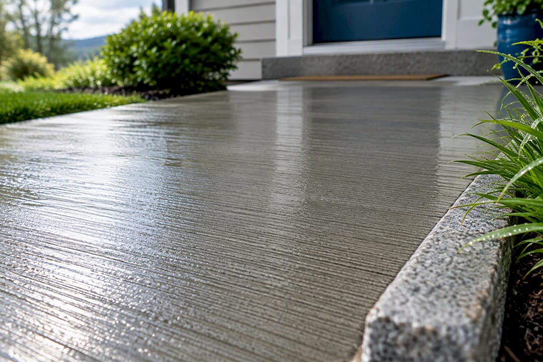 Broom-finished concrete walkway showing traction channels