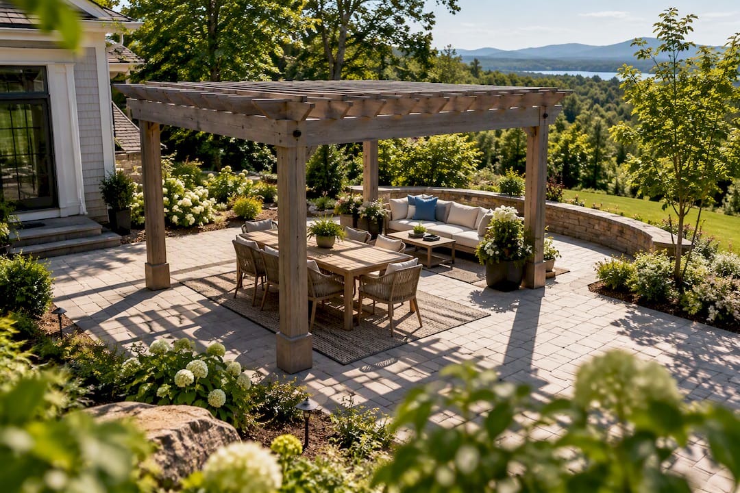Pergola sized over patio dining furniture