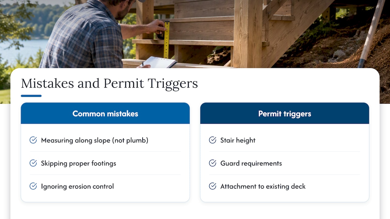 Common sloped stair mistakes and permit triggers