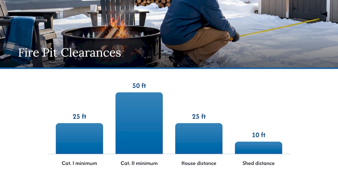 Fire pit distances to a house and shed