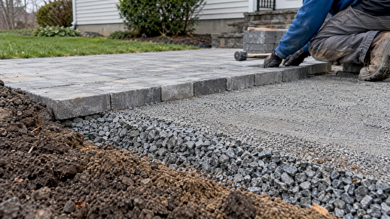 Pavers over a compacted aggregate base